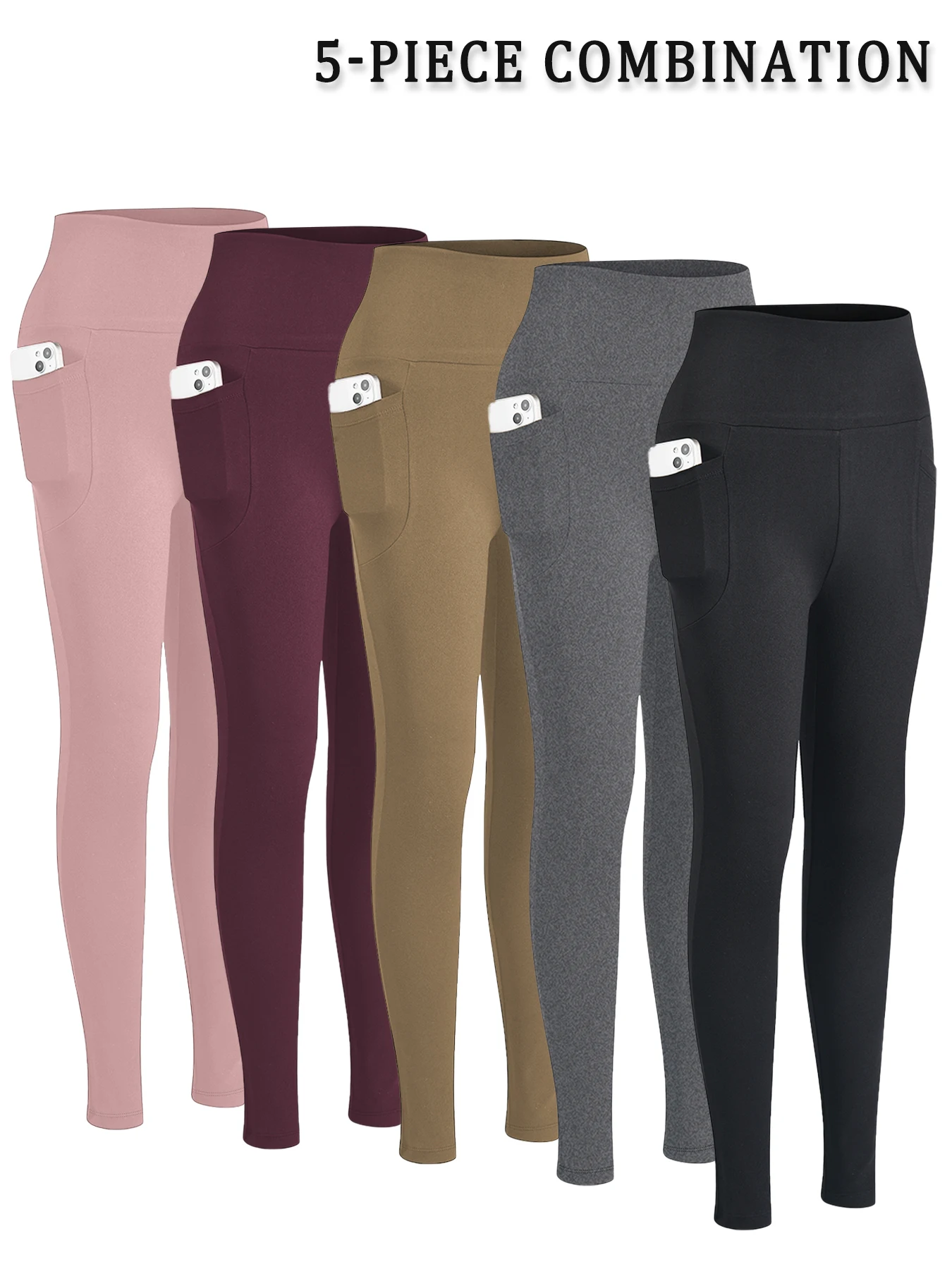 

5 Pack Women Super Soft Leggings with Pockets High Waisted Tummy Control for Yoga Workout Running Home Casual Wear