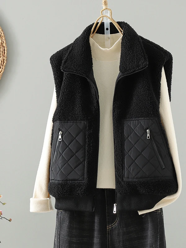 Warm Fleece Vest Women's New Autumn Winter Outerwear Double-sided Shaggy Vest Flip Collar Maternity Clothes Mommy Style