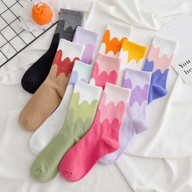 2022 Fashion Cute Casual Candy Colors Cotton Woman Socks Harajuku Breathable Long Socks Calcetines Mujer носки  Middle Tube