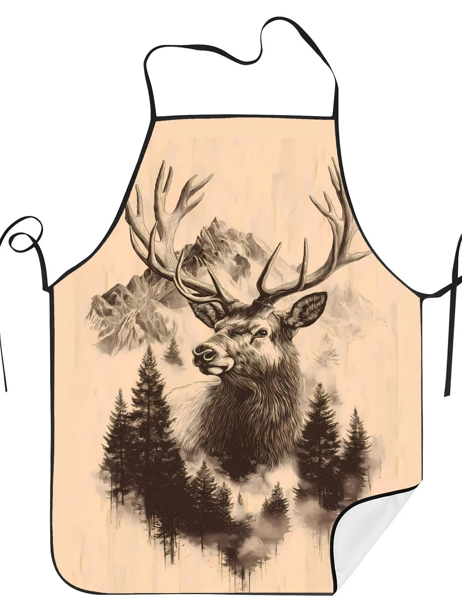 Deer Theme Printed Apron Waterproof Forest Animal Kitchen Cooking Bib for Men Women Household Grilling Hunting Cover