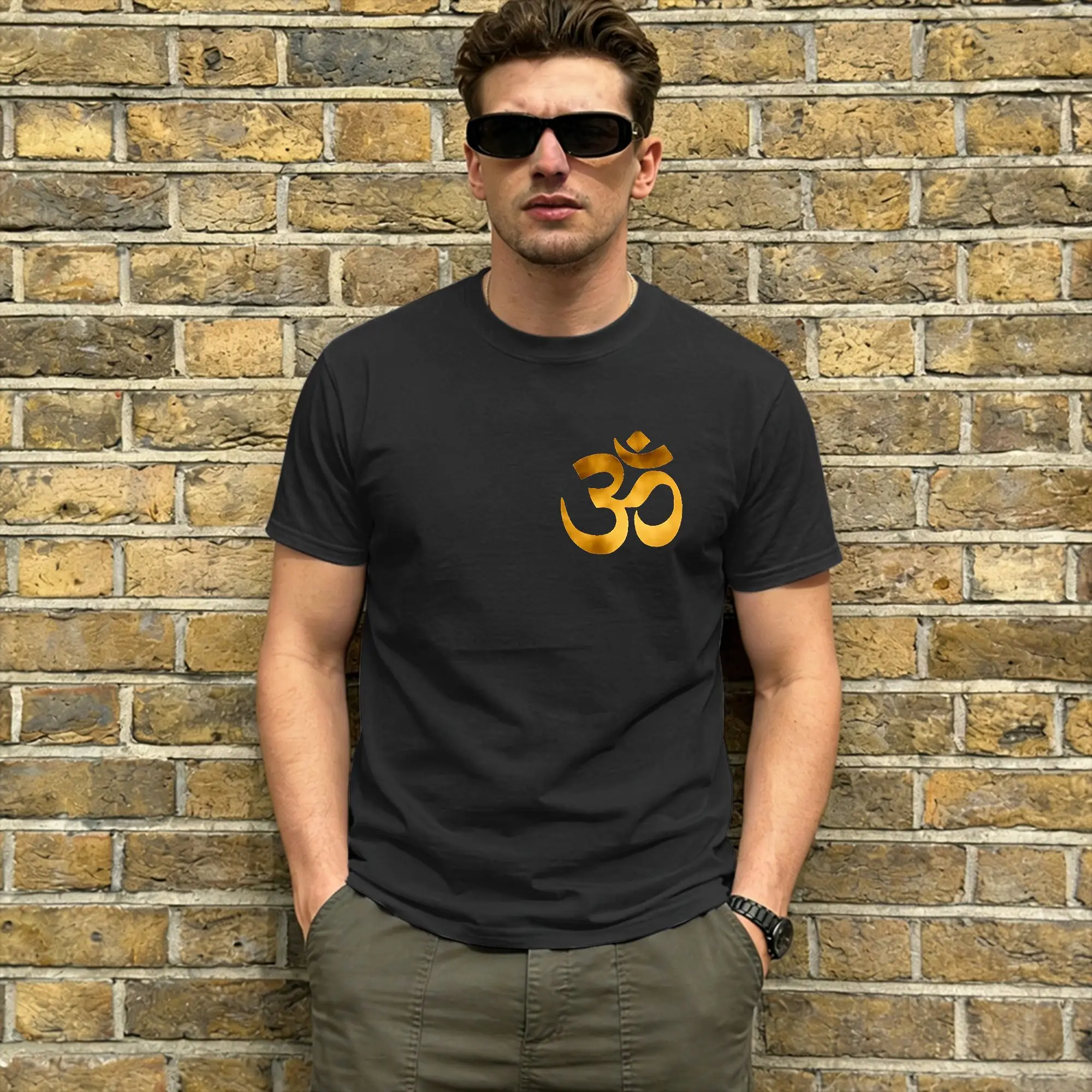 Gold Om Mandala Cotton T-Shirt For Man Beach  Streetwear T-Shirts O Neck Fashion Tees Oversize Hot Sale Tops