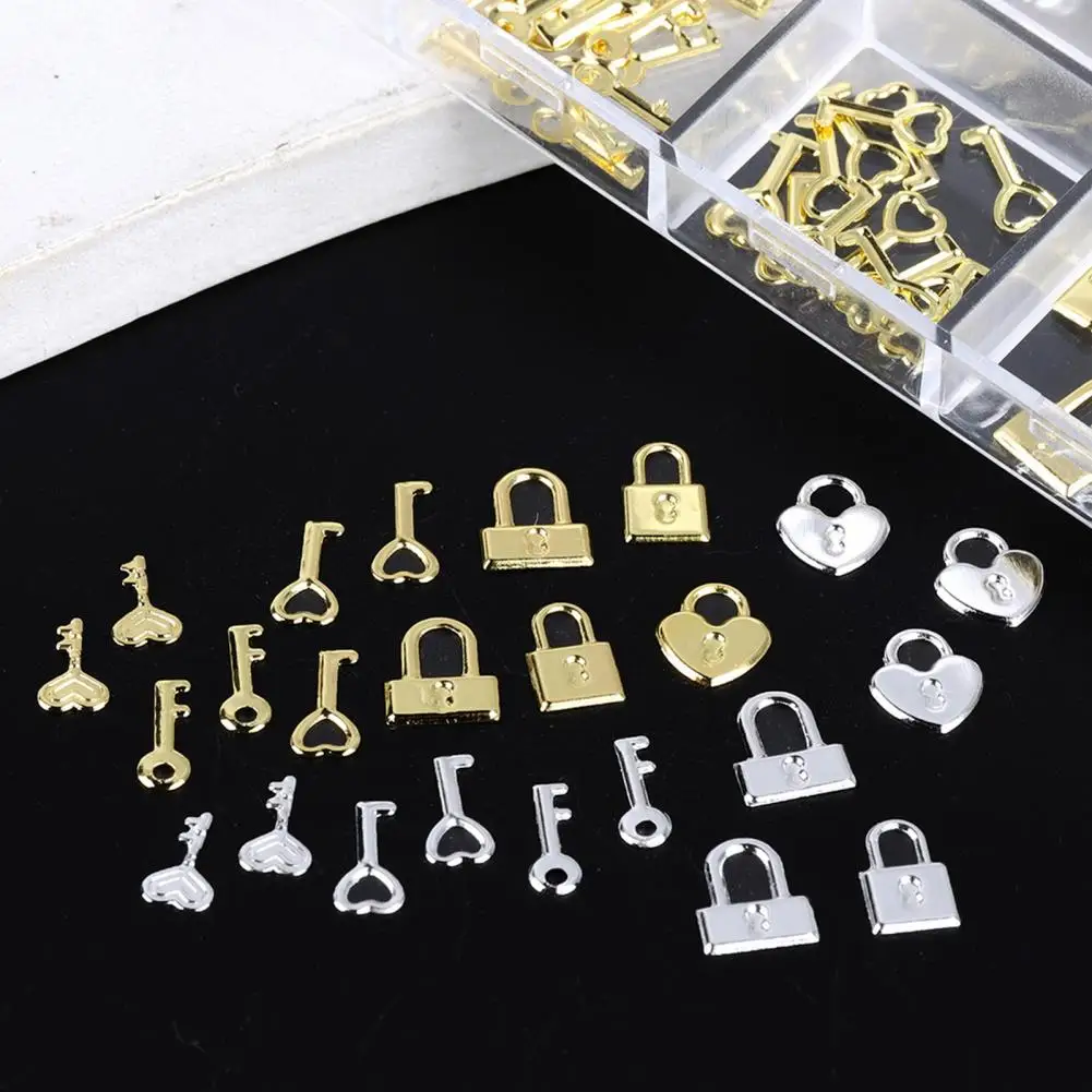 Charm per abbellimento delle unghie assortiti Hollow Metal Love Heart Lock Key Nail Art Charms accessori per la decorazione delle unghie fai da te per le donne