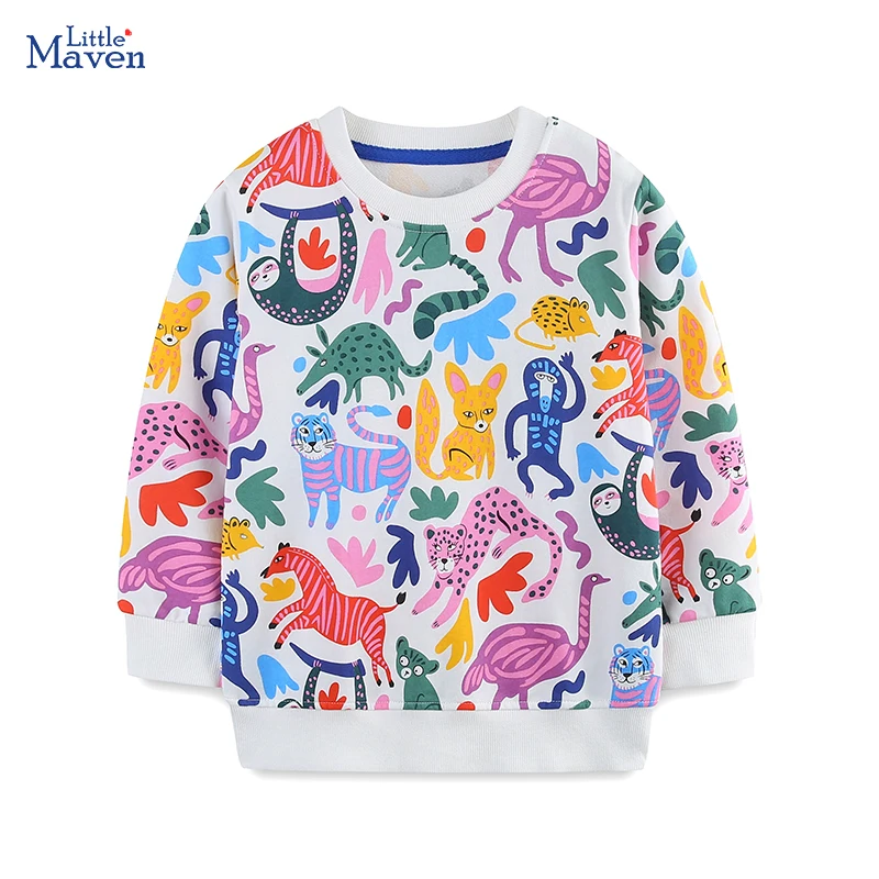 Little maven Hoodies for Kids Clothes Baby Boys Children's Clothing 2024 Autumn Spring New Cartoon Animals Infants Sweatshirts