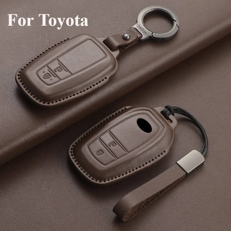 

New Leather Car Remote Key Case Cover Shell For Toyota Prius Camry Corolla Avalon CHR RAV4 Land Cruiser Prado Keyless Key Fob