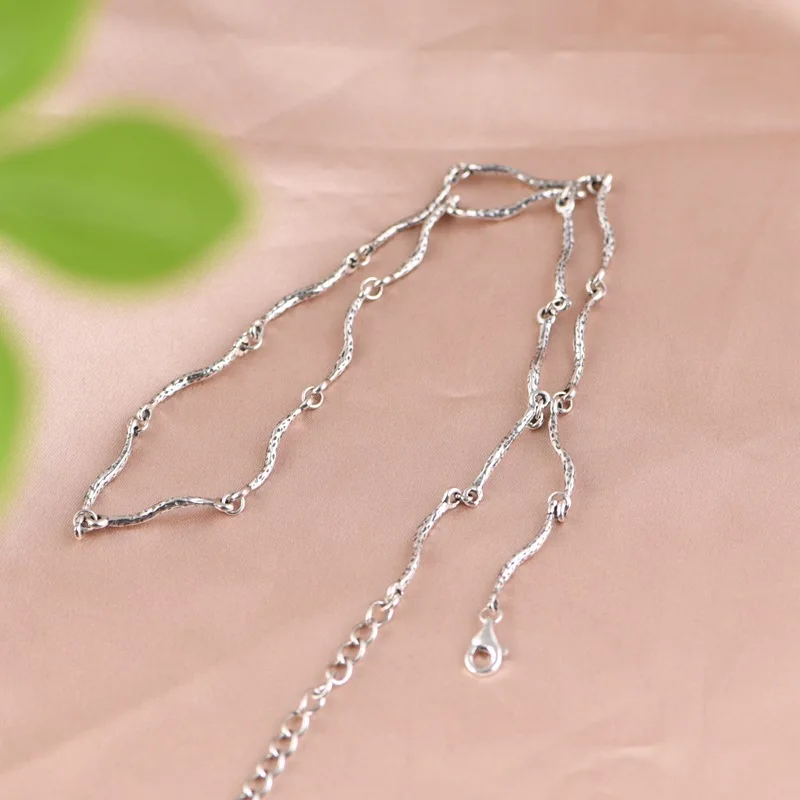 

2MM 45CM Twisted Silver Sticks Links Chains for Women 925 Sterling Silver Chains Necklaces Uneven Face Thai Silver Unusual Chain
