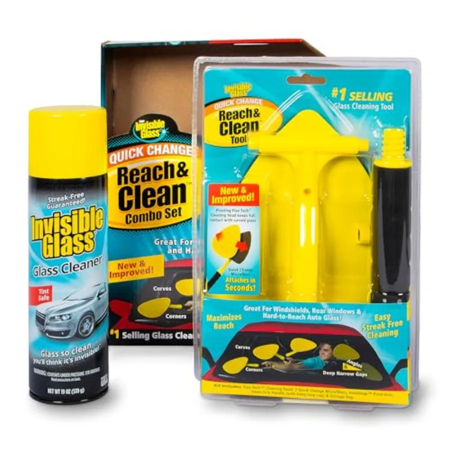 

99031 Reach and Clean Glass Windshield Cleaner Tool Combo Kit With Premium Glass Cleaner, Extendable Handle, 2 Reusable Quick C