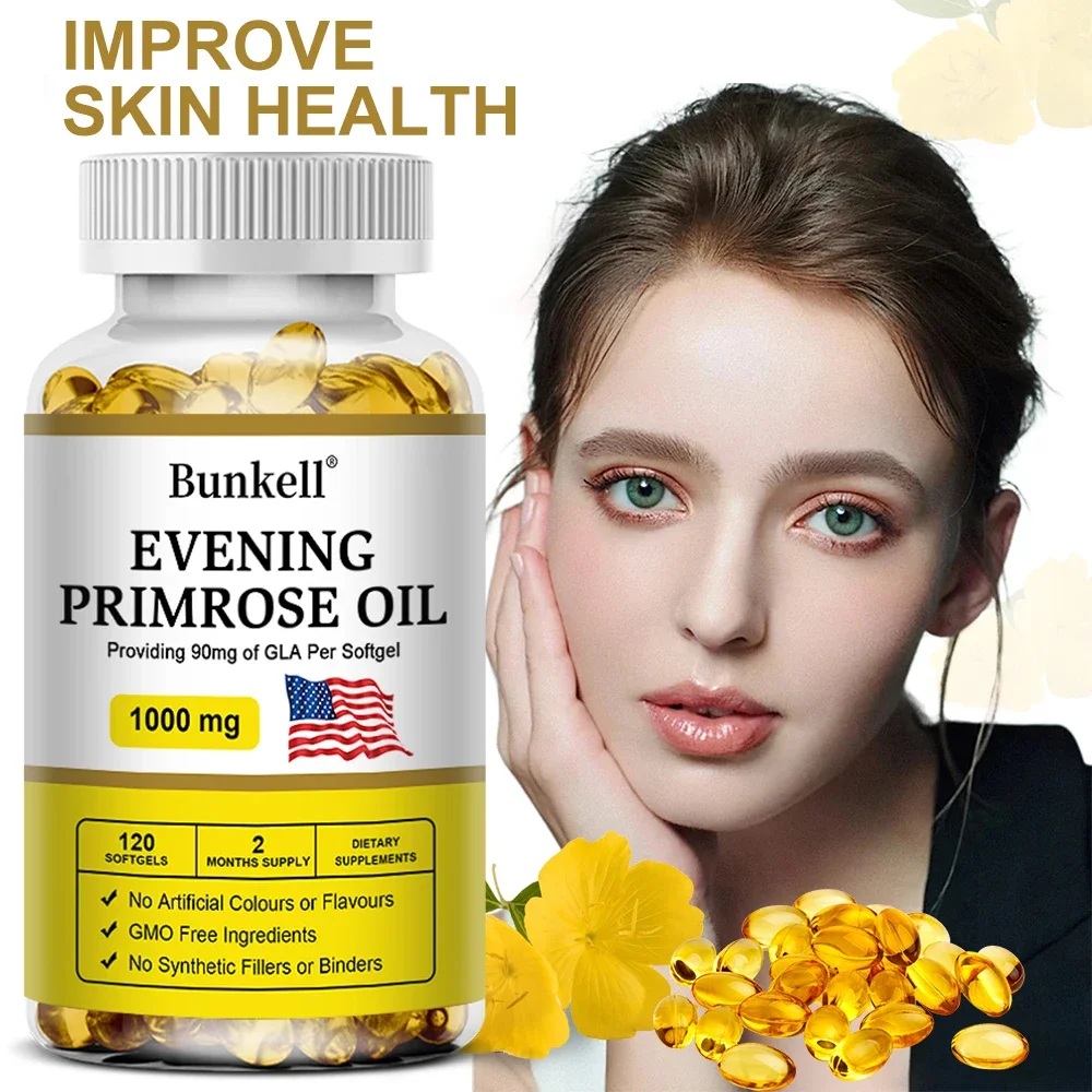 

Evening Primrose Oil 1000 Mg with GLA - Anti-Aging, Brightening, Immune Support, Hormone Balance, Healthy Skin, 120 Softgels