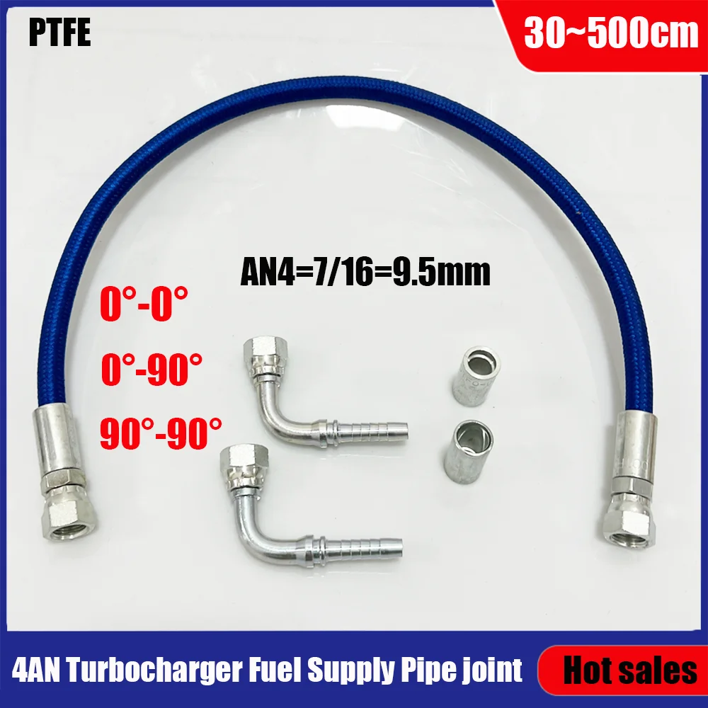 

30-500CM AN4 turbine oil supply line blue nylon braided PTFE length 0-90 degrees straight hose end oil adapter fuel hose line