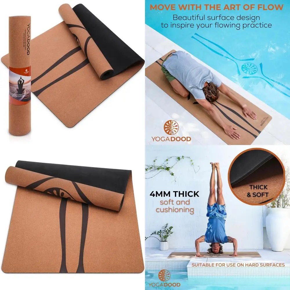

Thick 4mm Natural Non-Toxic Yoga Mat for Men - Moisture-Activated Grip, 72x26 Inch Cork Surface, Ideal for Men's Practice