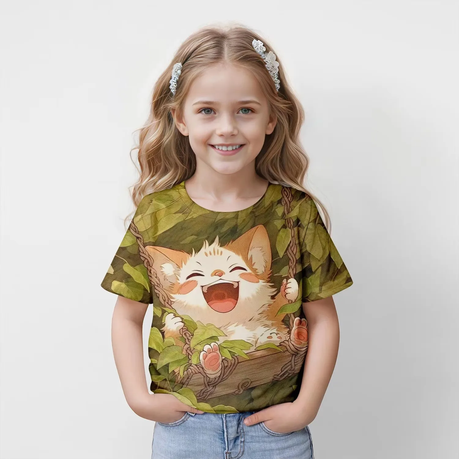 Girl Clothes Girl T-Shirts Short Sleeve 3D Cartoon Print Children Summer Clothes Casual Cute Round Neck Kids Boy Clothes Tops