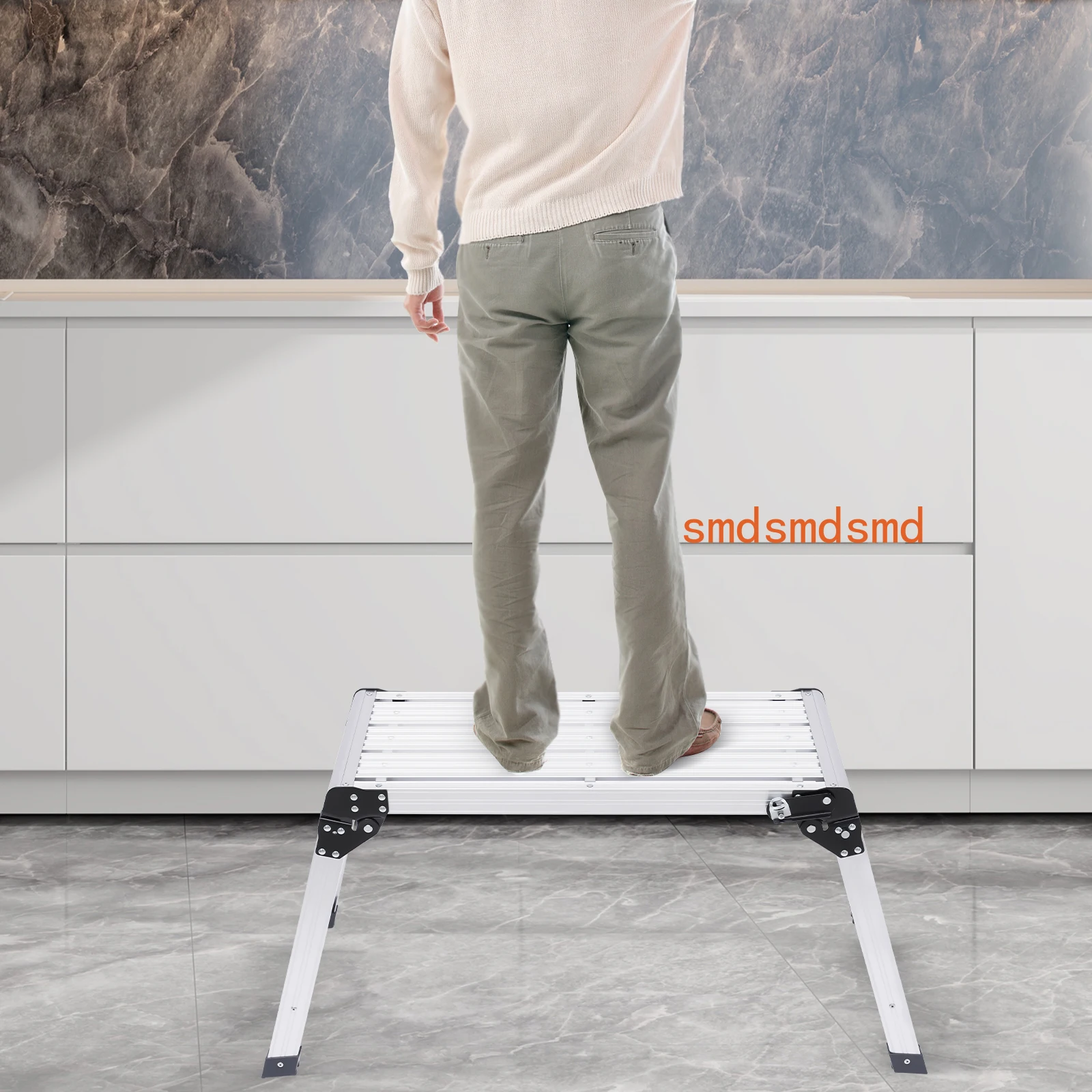 Bymaocar Folding Work Platform, Bench Ladder Stool, Anti-Slip Surface, Supports up to 150kg (Silver)