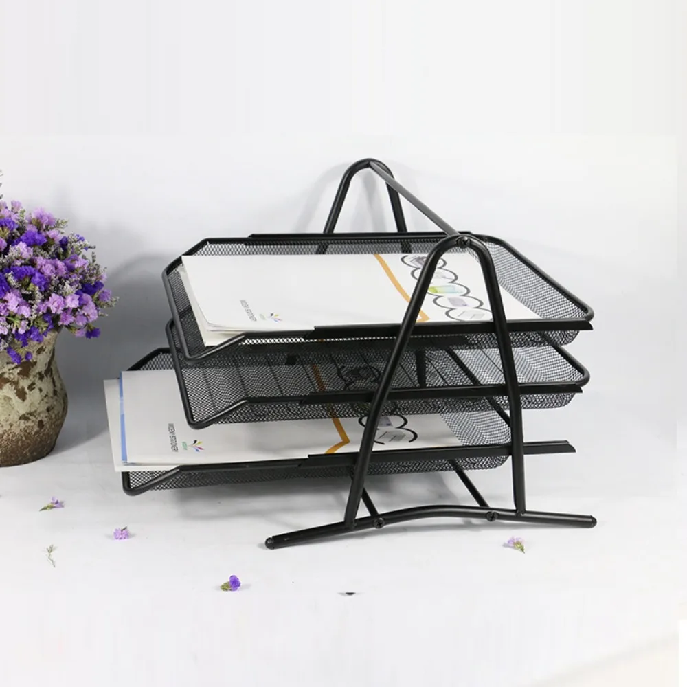 Metal Three-layer File Rack Drawer Style Wire Mesh Desktop Document Rack Paper Storage Rack Desktop Data Tray Literature