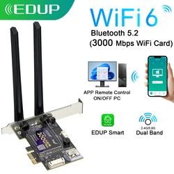 EDUP Smart Switch Adapter 3000Mbps WiFi6 PCIE Network Card Wireless Dual Band 2.4G/5G Smart Remote Control Adapter for Computer