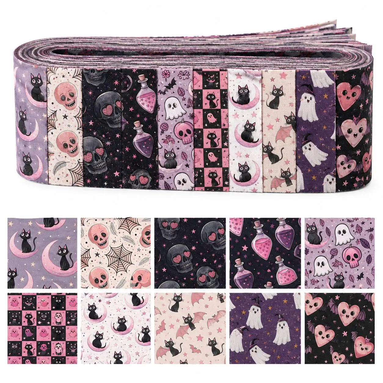 10pcs Vintage Pumpkin Ghost Jelly Roll Fabric Strips 2.5X19.7inch Pre-Cut Polyester For Patchwork Quilts Table Runners Placemats