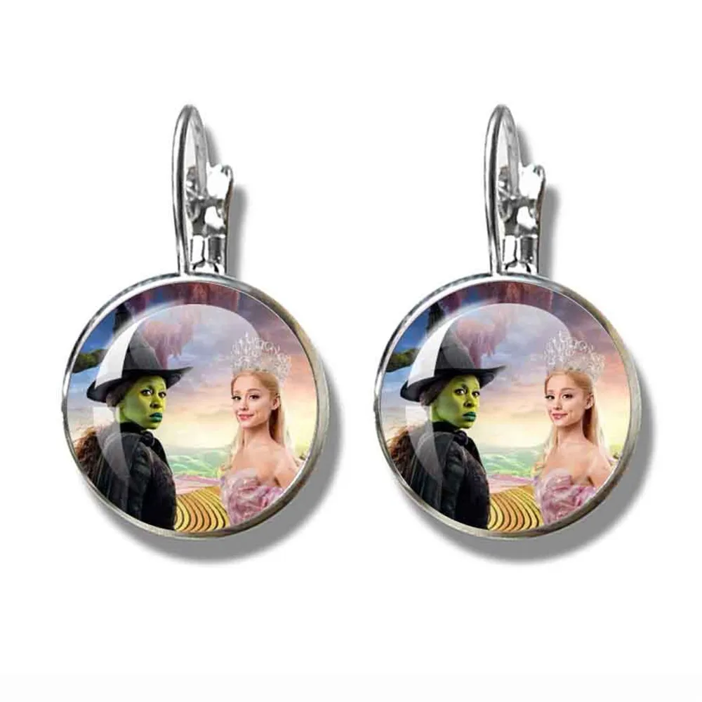 Magic Wicked Witch Classic Musical Movie Glass Cabochon French Hook Earrings Drop Earring For Women Girls Cosplay Jewelry Gift