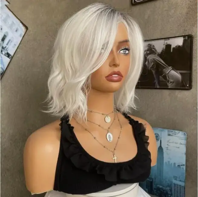 Women  Brown Silver White Wig Loose Curly Wavy Short Synthetic Hair Wig New