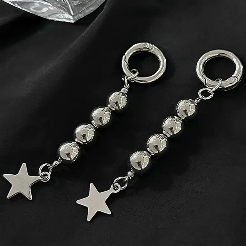 Y2K Keychains Round Bead Pentagram Metal Key Ring for Women Men Wind Rock Punk Star Pendant Key Chain Handbag Decoration Jewelry