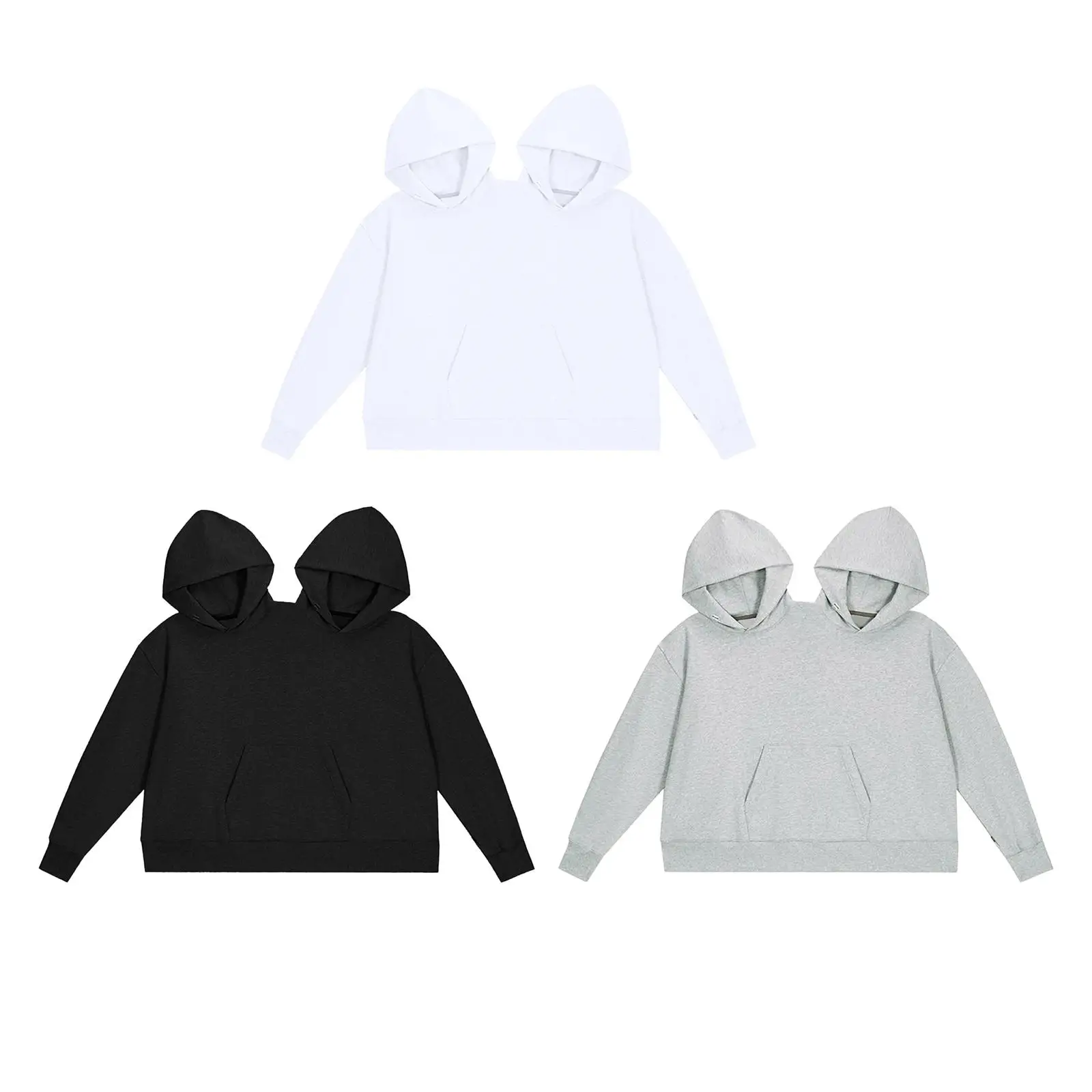 Couple Hoodie Double Collar Design Oversized Sweatshirts Streetwear for Women Men Anniversary Occasion