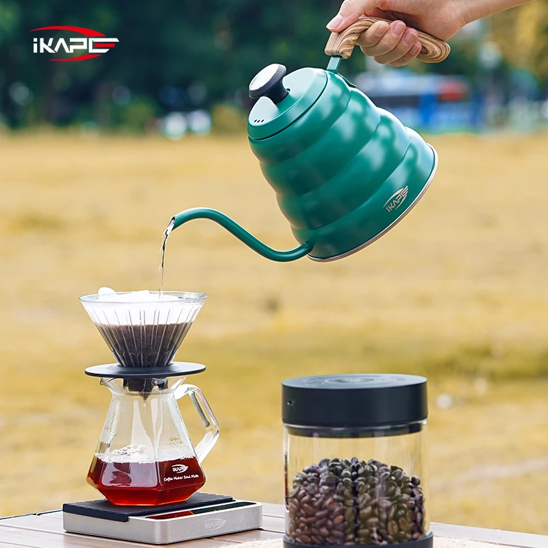IKAPE Espresso Pour Over Coffee Kettle, Gooseneck Tea Kettle, Premium Stainless Steel Kettle Body,40 oz with Thermometer