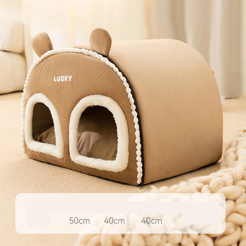 Indoor Dog House Soft Cozy Pet Sleeping Bed 2 Holes Removable Warm Cat Kennel Non-Slip Mat For Kitten Puppy Pet Winter Supplies