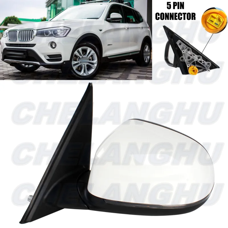 Mirror Assembly For BMW X3 F25 2014 2015 2016 2017 Left Side 5 Pins White Painted Heated Power Adjust Memory Power Fold