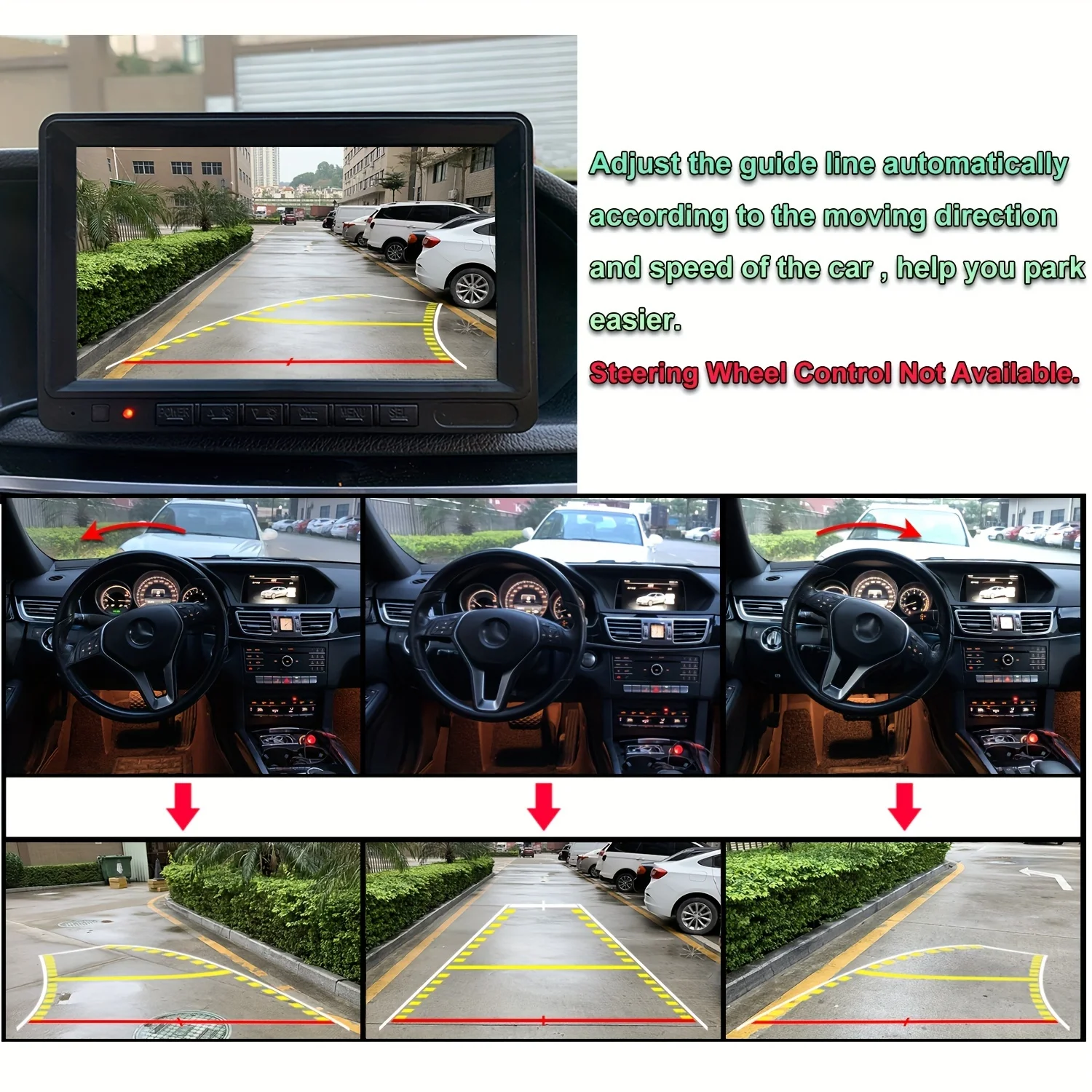 Car Backup Camera With Dynamic Trajectory Guide Line,  Rear View Camera Night Vision Fisheye Lens 170° Wide View