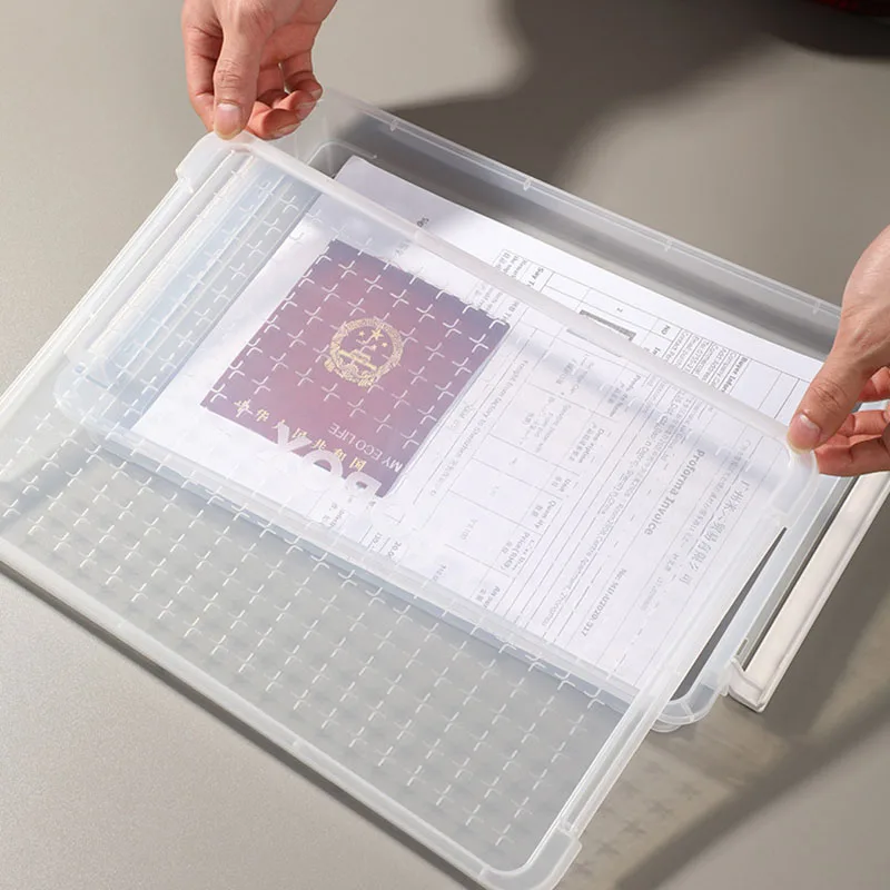 Plastic A4 Document Storage Box Thicken Transparent Dampproof Stackable And Non-deformable Document Cases Desk Paper Organizers