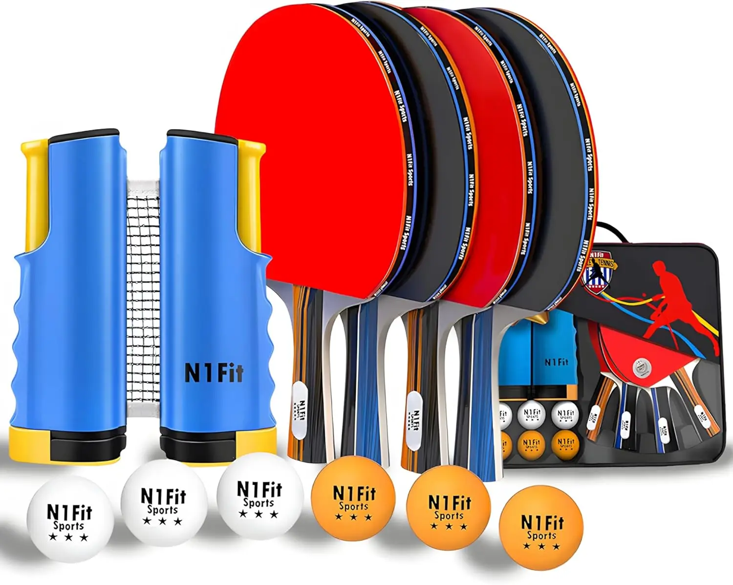 

Professional Table Tennis Set with 4 Rackets, Retractable Net, 6 Balls & Carry Case for Indoor Outdoor Play