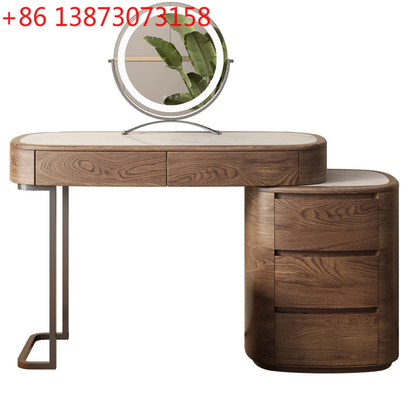 All solid wood oval with auxiliary cabinet bedroom retractable makeup table small apartment
