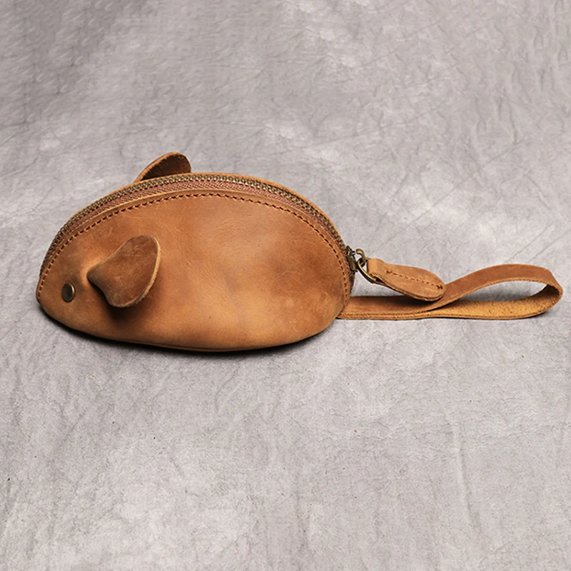 Bolsa de almacenamiento para llaves para niños, bolso grande Vintage de cuero de vaca para hombre y mujer, monedero de cuero