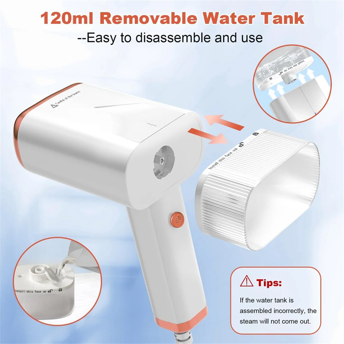 GOB-oเตารีดไอน้ําแบบใช้มือถือแบบพับได้,1000W 20S เครื่องทําความร้อนอย่างรวดเร็วเตารีดไอน้ําแบบพกพา,เตารีดไอน้ําผ้ากําจัดริ้วรอย EU