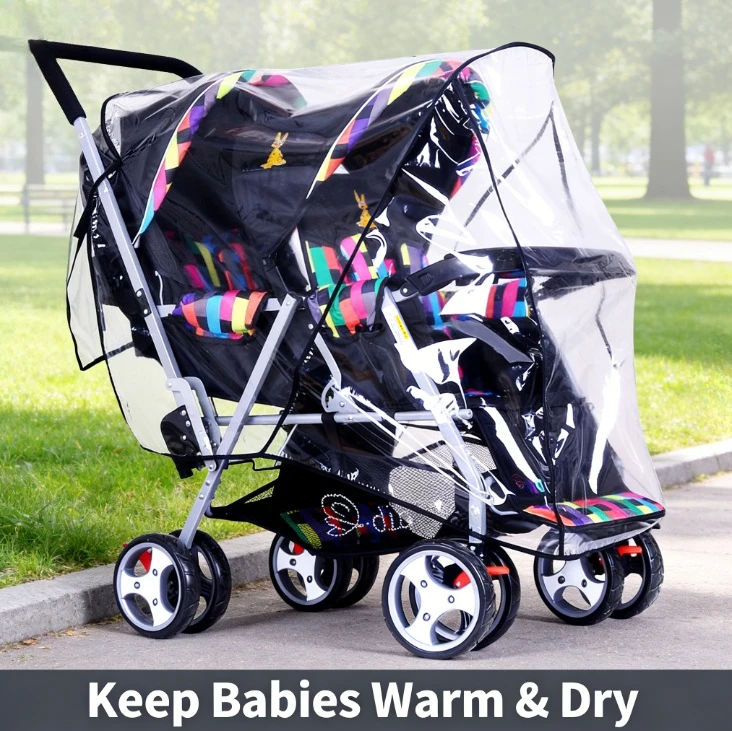 Front Back Seat Pushchair Rain Cover Windproof Shield For Double Twin Baby Stroller
