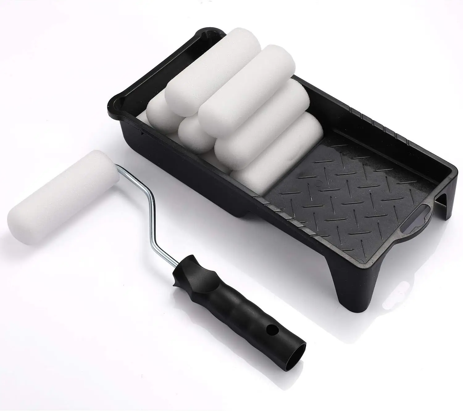 

4-Inch Foam Paint Roller Set with Frame, Covers, and Tray for Home Repair - 12 Pieces