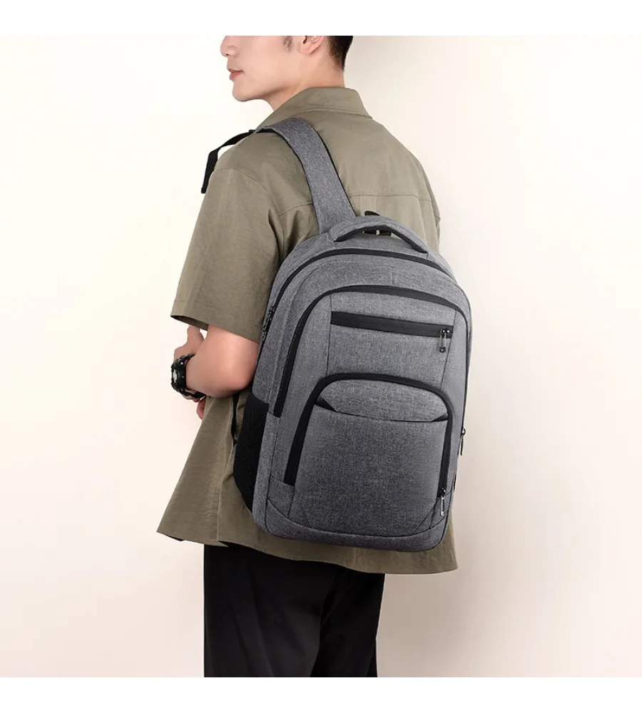 Gray Laptop Backpack 15.6 Inch Notebook Bag Oxford Cloth Water Resistant School Travel Business Rucksack
