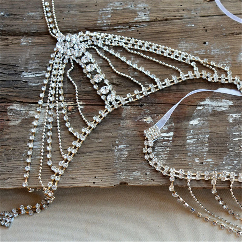 Fashion Hot Selling Multi layered Rhinestone Tassel Single Shoulder Chain Bridal Wedding Ladies Crystal Shining Shoulder  Chain