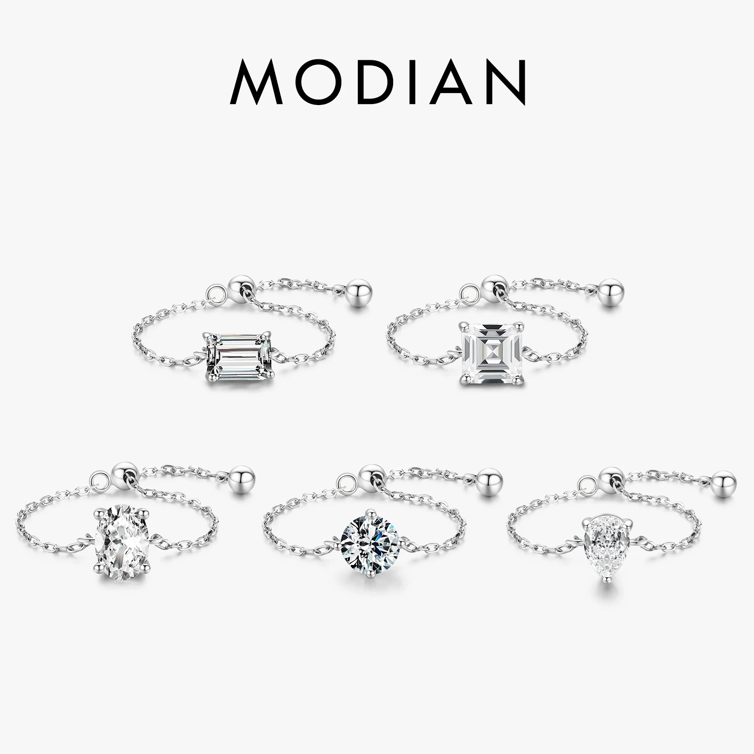 Modian 5 Style Clear CZ Link Chain Ring Trendy 925 Sterling Silver Adjustable Charm Gold Color Rings For Women Wedding Jewelry