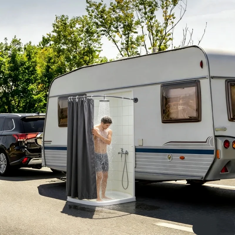 

A Set Camping Outdoor Summer Shower Curtain Cabin Cubicle Enclosure With Magnetic Bracket Rod Stall Shower Curtains Motorhomes