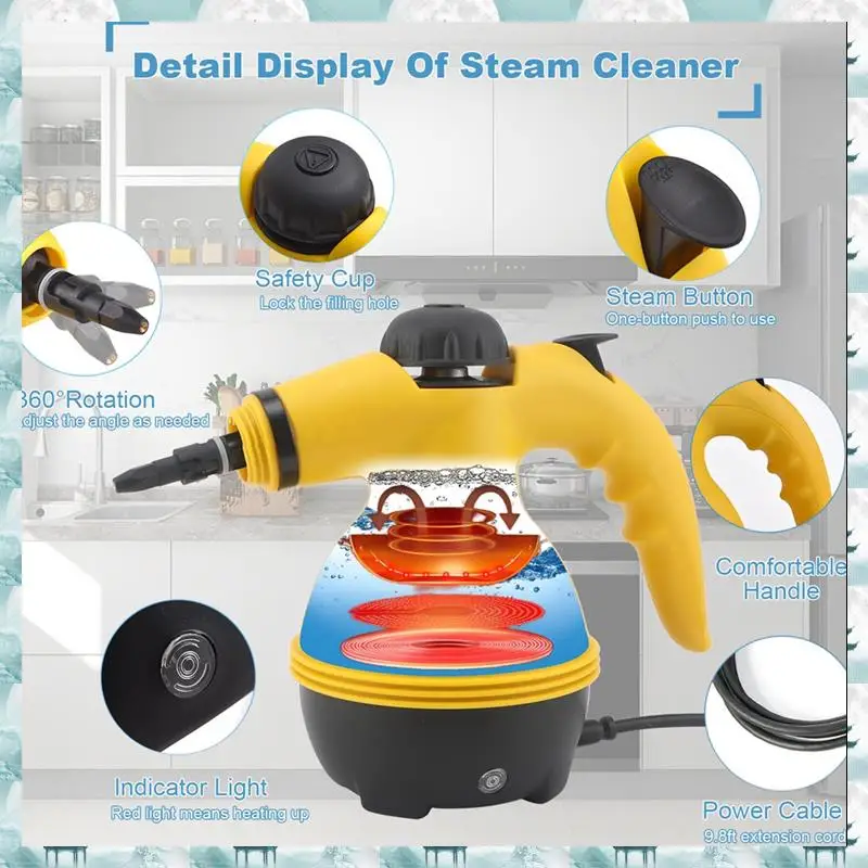

Caci Handheld Steam Cleaner Multipurpose Portable Pressurized Steam Cleaner For Couch Clothes Mattress Car Seats Kitchen US Pl