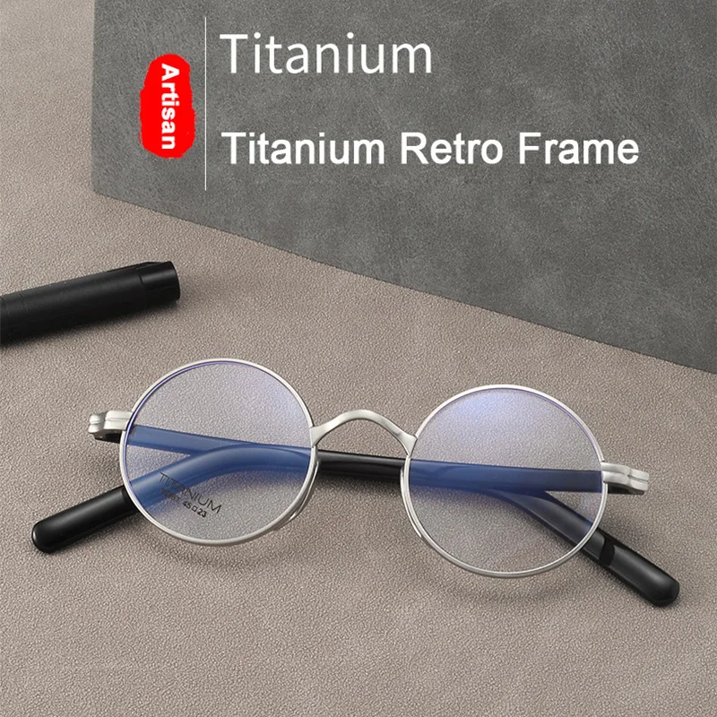 Japan Brand Reproduction Men Women Pure Titanium Round Glasses Frame Handmade Acetate Temple IP Plating Eyewear