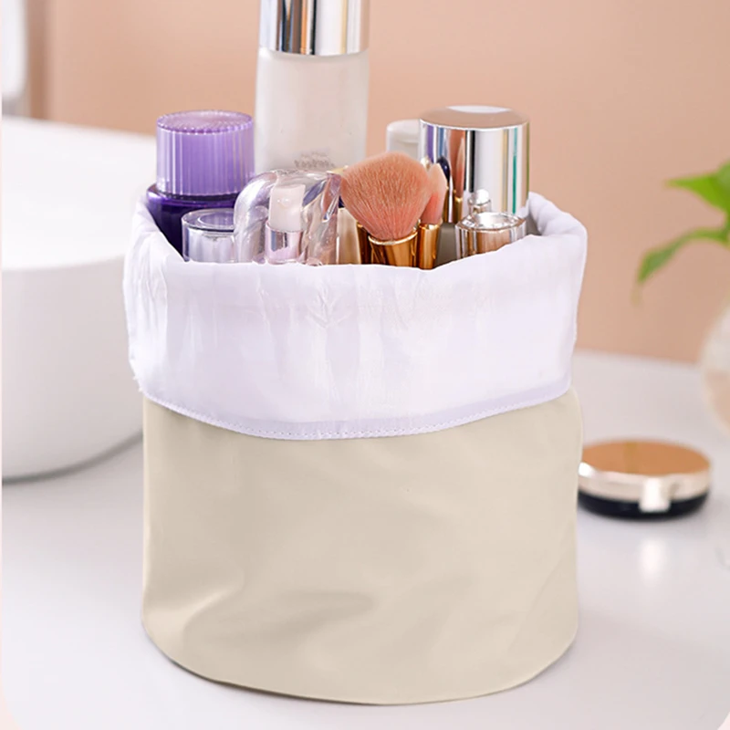 Borsa cosmetica con coulisse in pelle PU solida borsa per cosmetici portatile per rossetto Organizer per articoli da toeletta custodia impermeabile per la bellezza borse per il lavaggio da viaggio