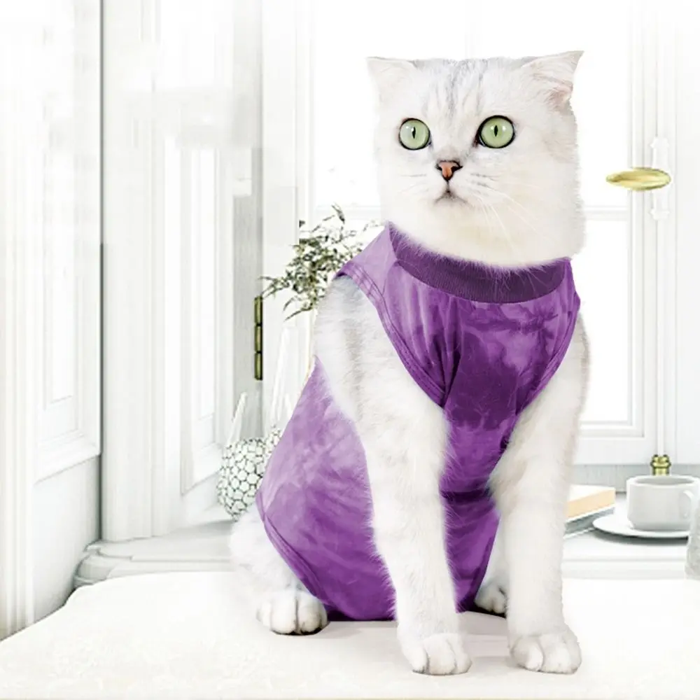 Stretchy Cat Spay/Neuter Clothes Elastic Breathable Cat Recovery Suit Wounds Protector Soft Cat Sterilization Vest After Surgery