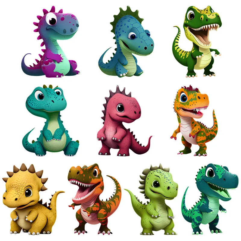 10 stili Cute Baby Dinosaurus Heat Transfer Stickers per bambini vestiti fai da te DTF Pinted Vinyl Appliques magliette lavabili Thermal