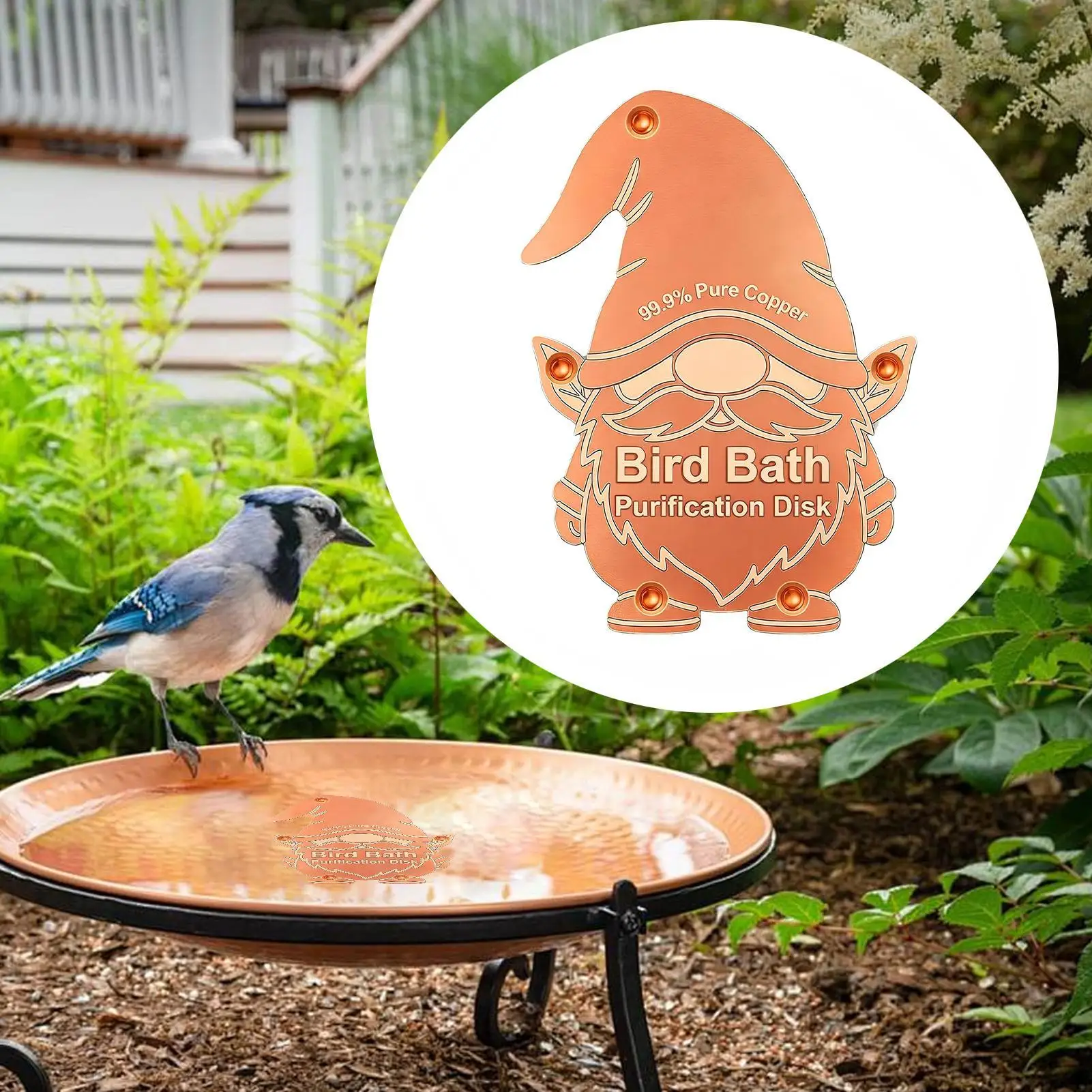 Copper Cleaning Disk Universal Gnome Shaped All-Season Clean Water Bird Bath Disk for Garden Yard Patio Lawn Grassland Outdoor