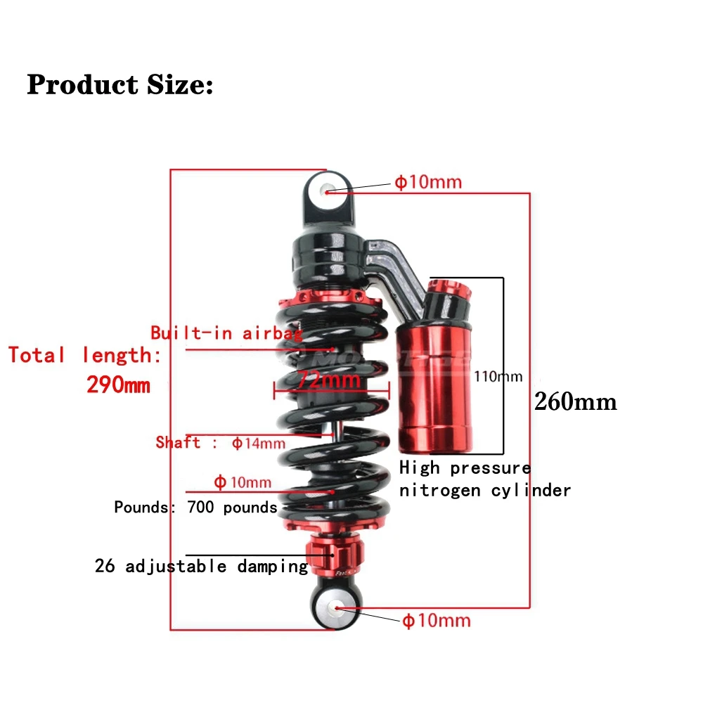 260mm Motorcycle Central Damping Shock Absorber Rear Suspension For Honda MSX125/SF M3 M5 Kawasaki Z125 Pro Benelli TNT125 135