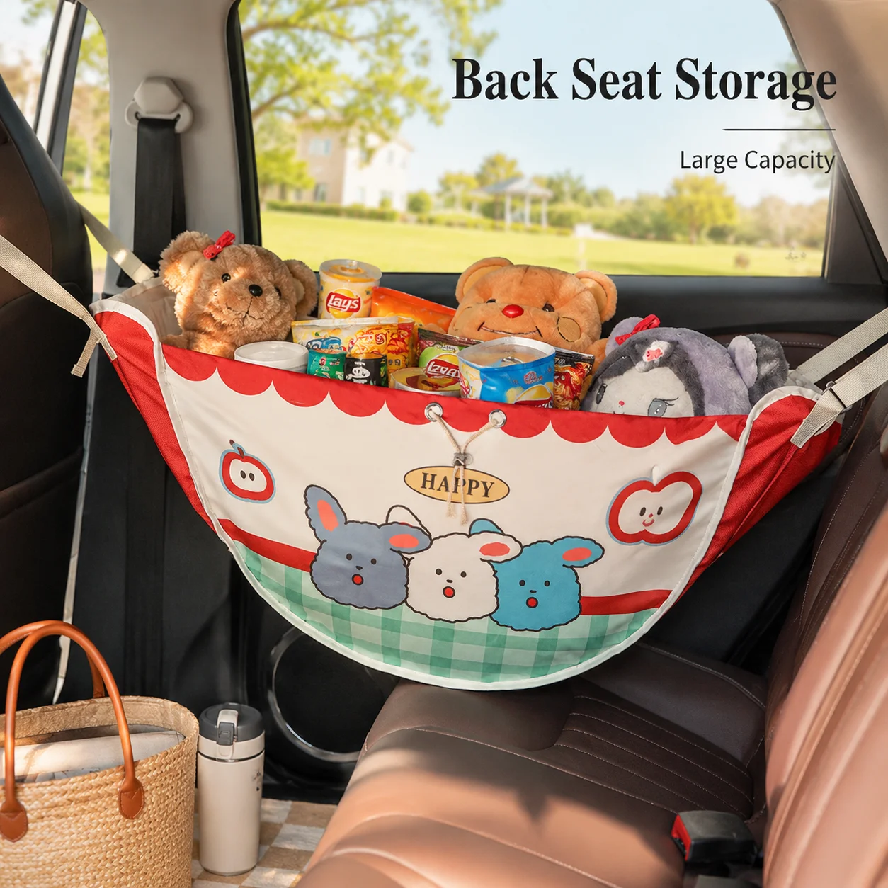 Adjustable Large Capacity Car Storage Bag Rear Seat Back Hanging Bag Outdoor Travel Storage Net Pocket Multi Purpose Cotton Bag