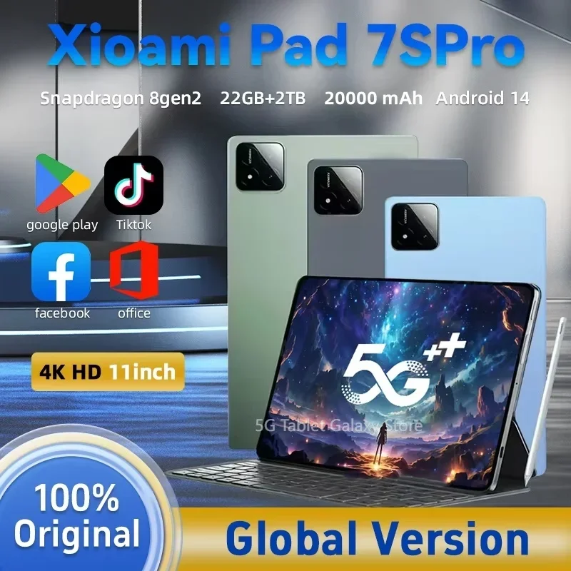 

2025 New7S Pro Tablet with Snapdragon 8gen2 4K Screen 22GB RAM 2TB Storage Android 14 System Dual-Mode 5G and Wi-Fi 20000mAh