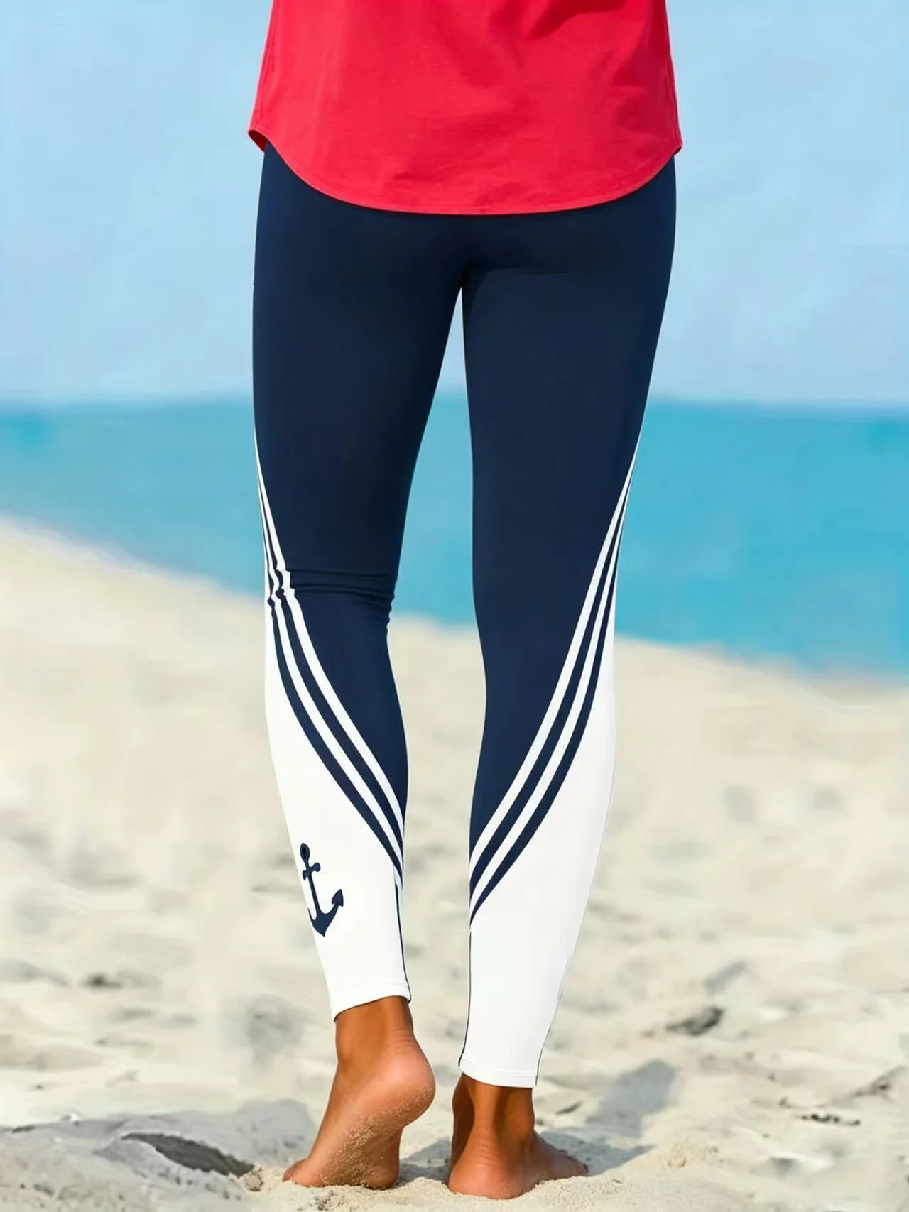 Women's Elegant Tight-Fitting Printed Leggings, Suitable for Beach Vacations, Everyday Casual Wear, and Pairing with Loose Tops