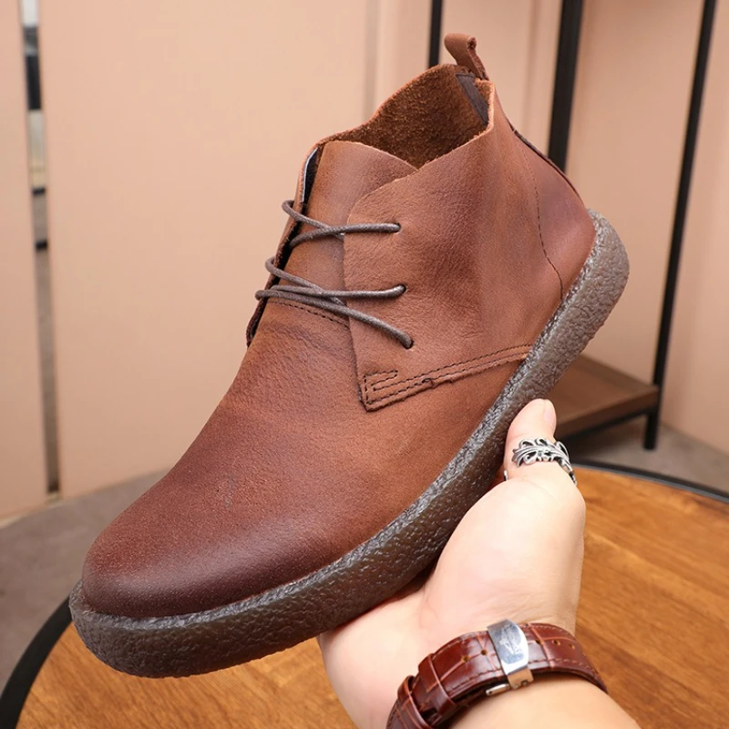 

Botas Hombre, модные винтажные мужские ботильоны из натуральной кожи, мужские повседневные кроссовки из мягкой кожи высокого качества