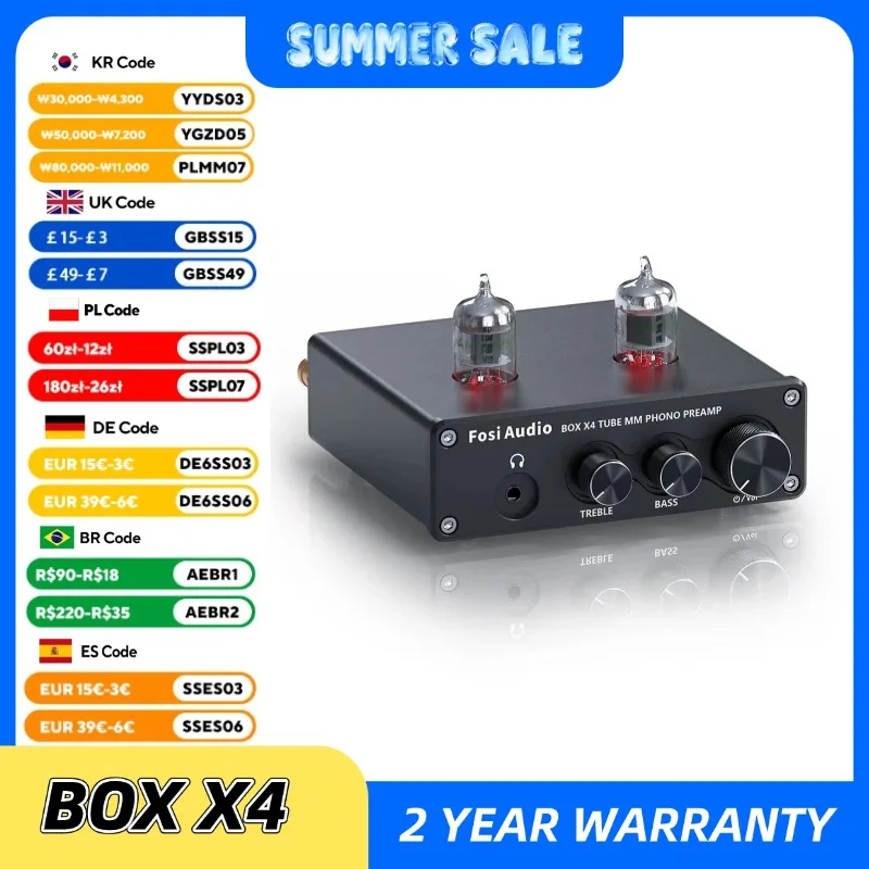 Préamplificateur Phono Fosi Audio pour Platine Phonographe avec Amplificateur à Tubes à Vide HiFi BOX X4