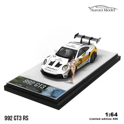 AuroraModel 1:64 911 992 GT3 RS Lightning bemaltes Actionfiguren-Legierungsmodell